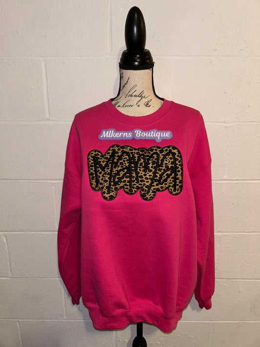 Cheetah print mama crewneck