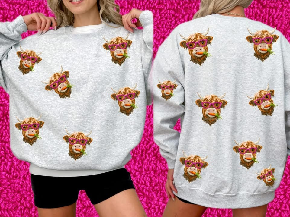 Faux Stitch Highland Cow Sweatshirt