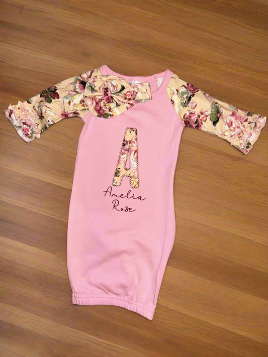 Flower embroidered baby gown