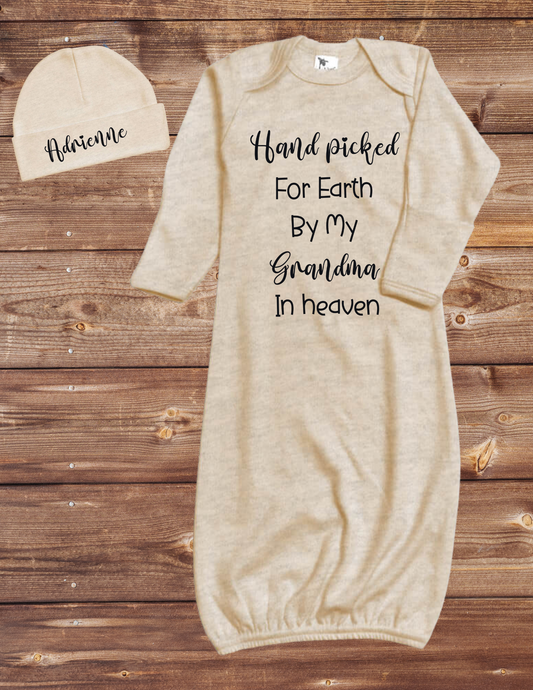Hand picked for earth baby gown & hat