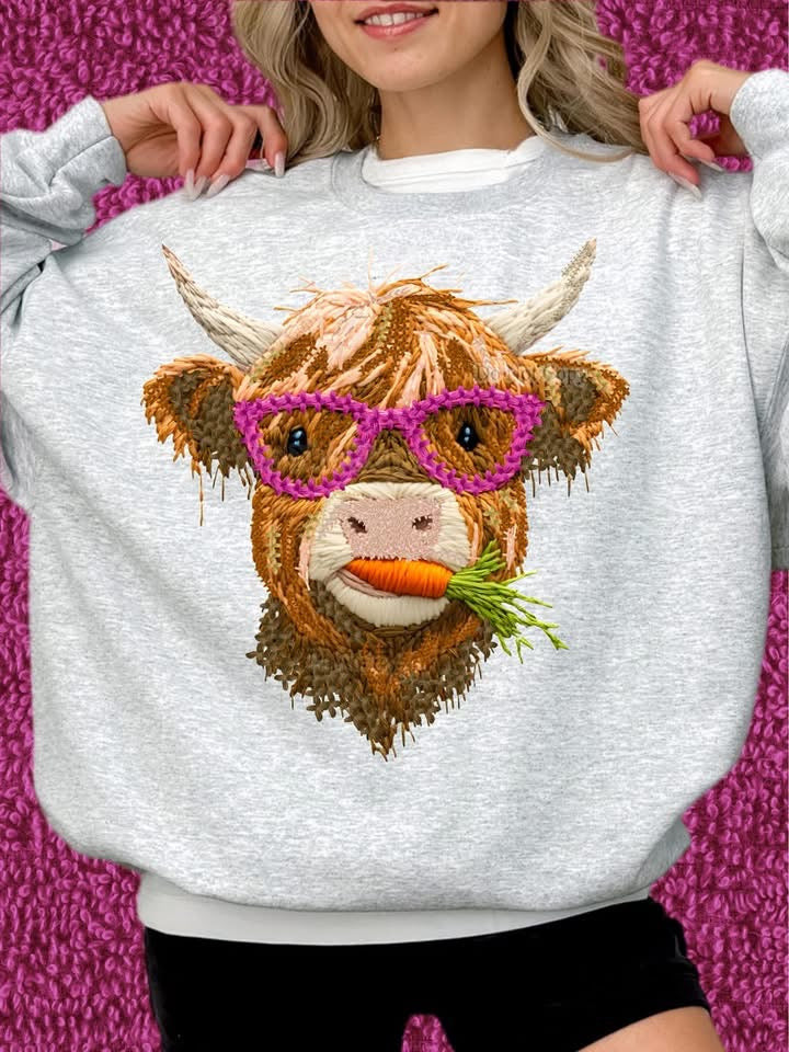 Faux Stitch Highland Cow Sweatshirt