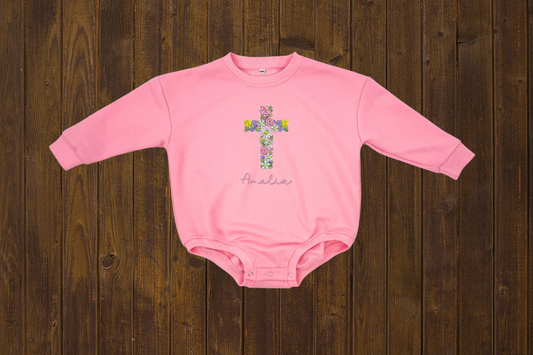 Flower cross Sweatshirt bubble romper