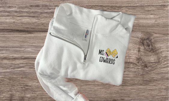 Personalized Teacher Pencil Bow Quater Zip Pullover