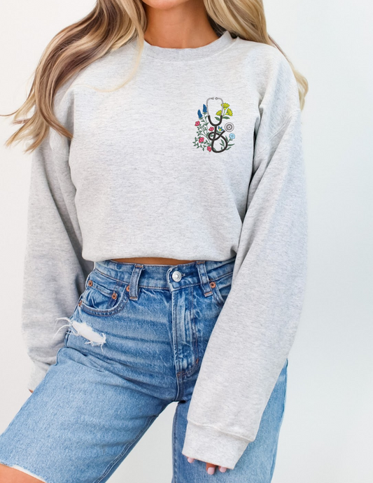 stethoscope embroidered crewneck