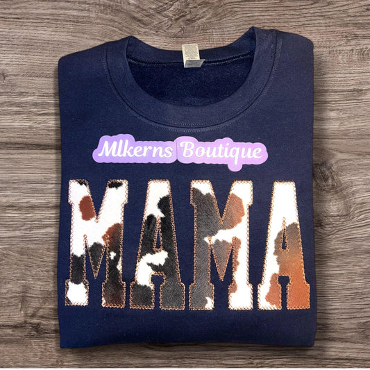 mama cow print crewneck