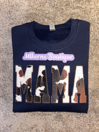 Mama cow print crewneck