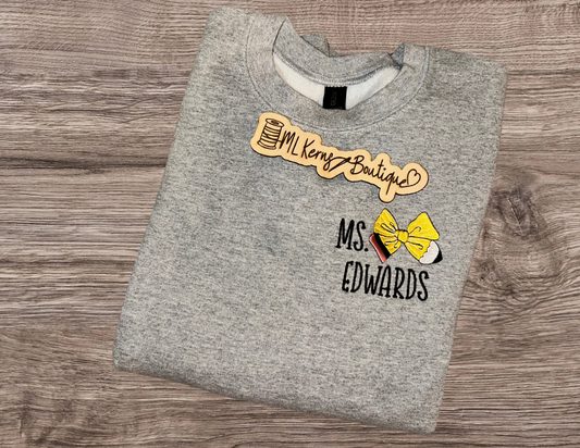 Personalized Teacher Pencil Bow Crewneck