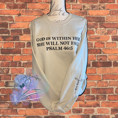 God is within her sweatshirt