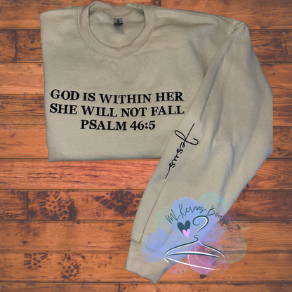 God is within her sweatshirt