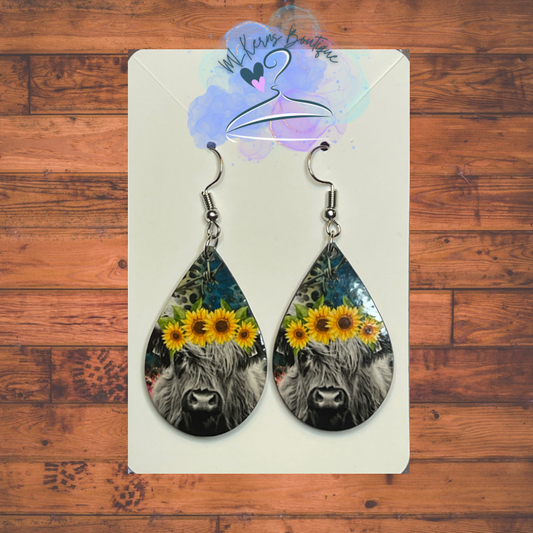 Sunflower cow earrings