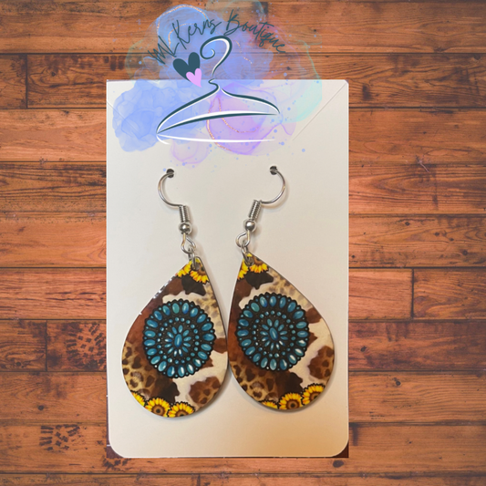 Turquoise & sunflower print earrings