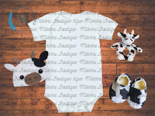 Baby onesie with cow theme mock-up