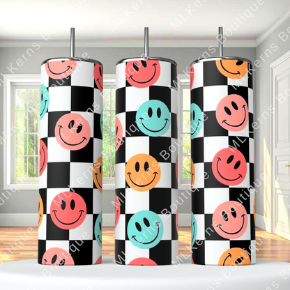 checkered smiley tumbler