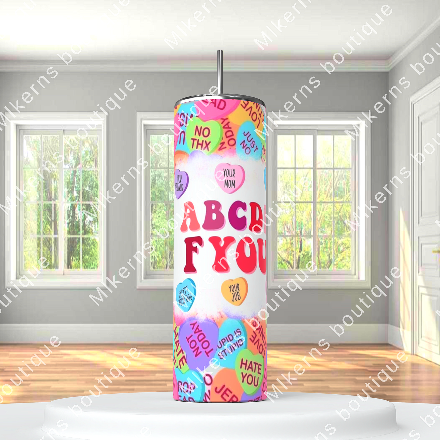 ABCD FU heart candy tumbler