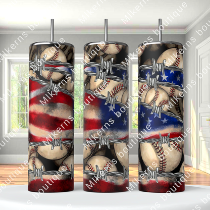 American flag & baseball tumbler